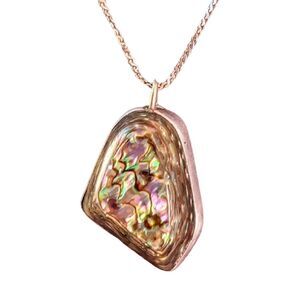 Vintage Artisan Abalone Freeform Sterling Pendant Necklace
